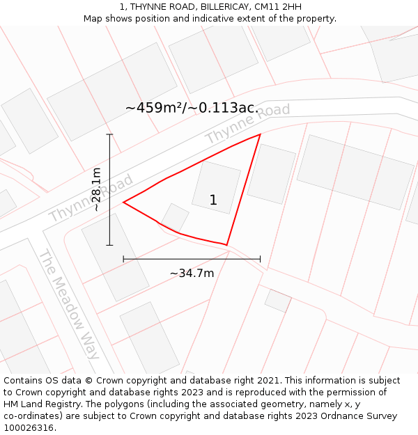 1, THYNNE ROAD, BILLERICAY, CM11 2HH: Plot and title map