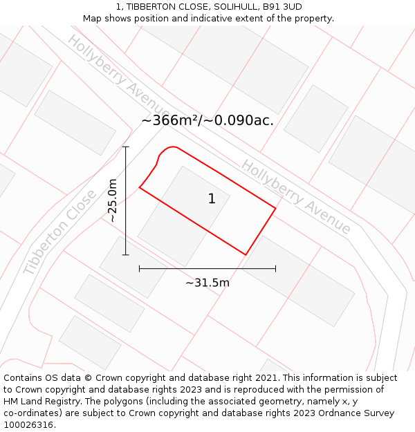 1, TIBBERTON CLOSE, SOLIHULL, B91 3UD: Plot and title map