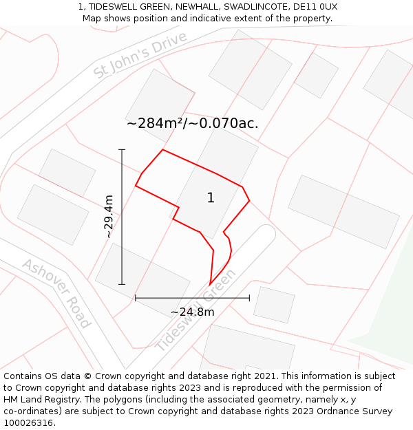 1, TIDESWELL GREEN, NEWHALL, SWADLINCOTE, DE11 0UX: Plot and title map