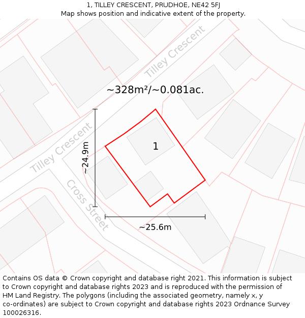 1, TILLEY CRESCENT, PRUDHOE, NE42 5FJ: Plot and title map