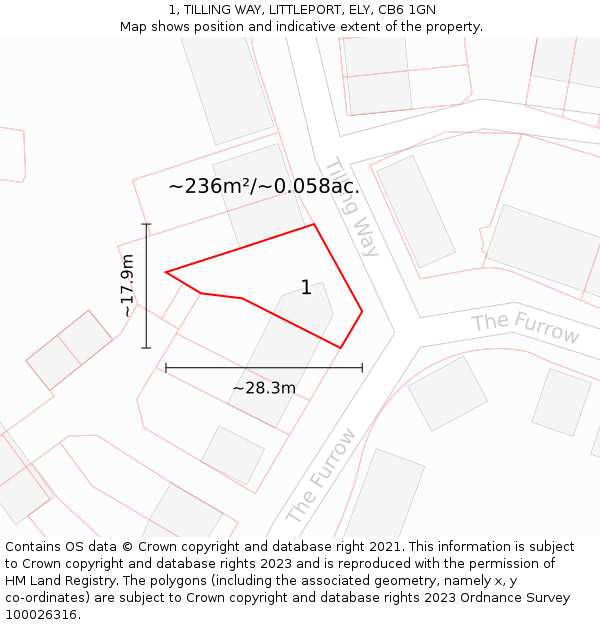 1, TILLING WAY, LITTLEPORT, ELY, CB6 1GN: Plot and title map