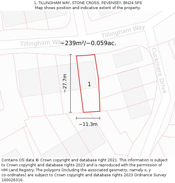 1, TILLINGHAM WAY, STONE CROSS, PEVENSEY, BN24 5PS: Plot and title map