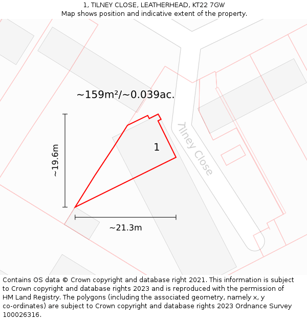 1, TILNEY CLOSE, LEATHERHEAD, KT22 7GW: Plot and title map