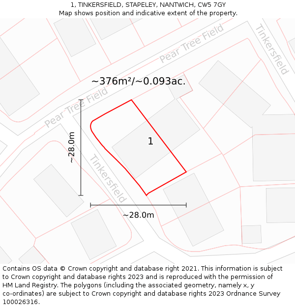 1, TINKERSFIELD, STAPELEY, NANTWICH, CW5 7GY: Plot and title map