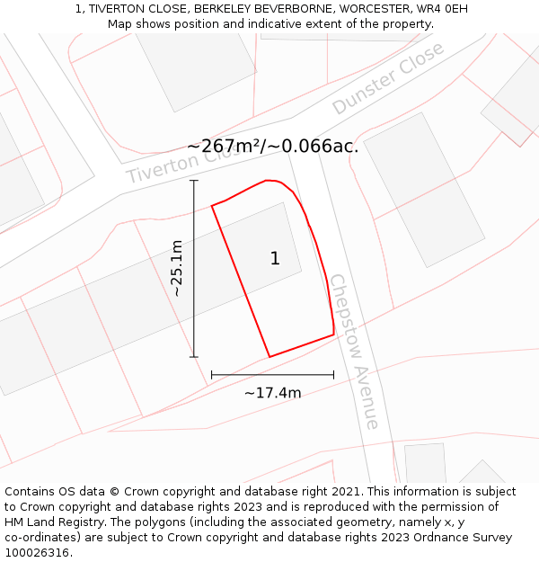 1, TIVERTON CLOSE, BERKELEY BEVERBORNE, WORCESTER, WR4 0EH: Plot and title map