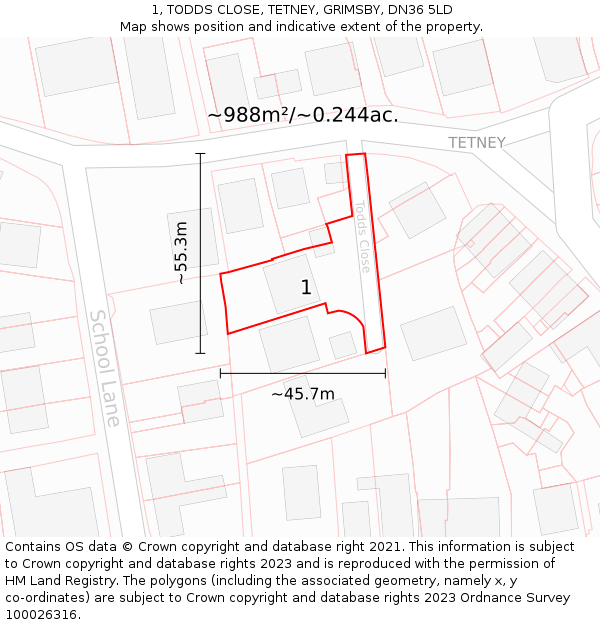 1, TODDS CLOSE, TETNEY, GRIMSBY, DN36 5LD: Plot and title map