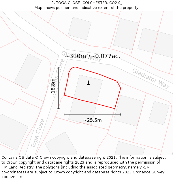 1, TOGA CLOSE, COLCHESTER, CO2 9JJ: Plot and title map