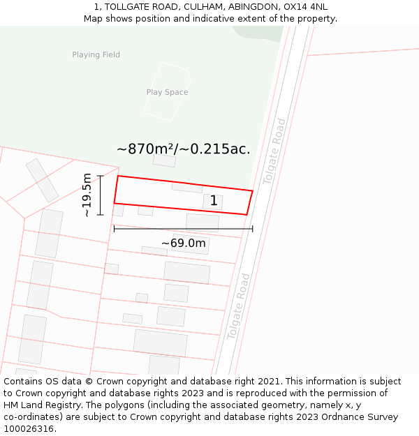 1, TOLLGATE ROAD, CULHAM, ABINGDON, OX14 4NL: Plot and title map
