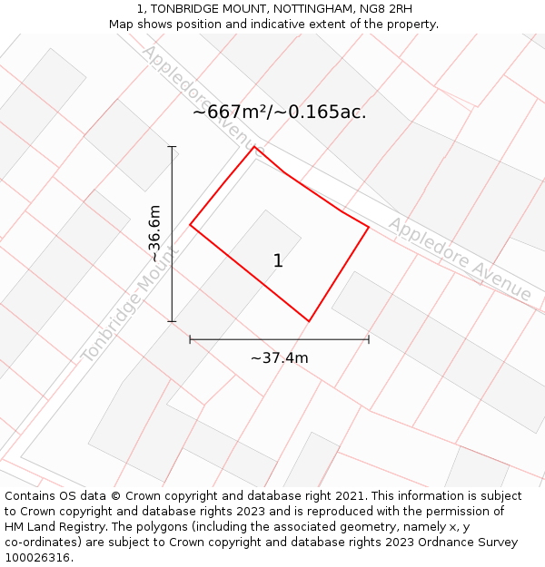 1, TONBRIDGE MOUNT, NOTTINGHAM, NG8 2RH: Plot and title map