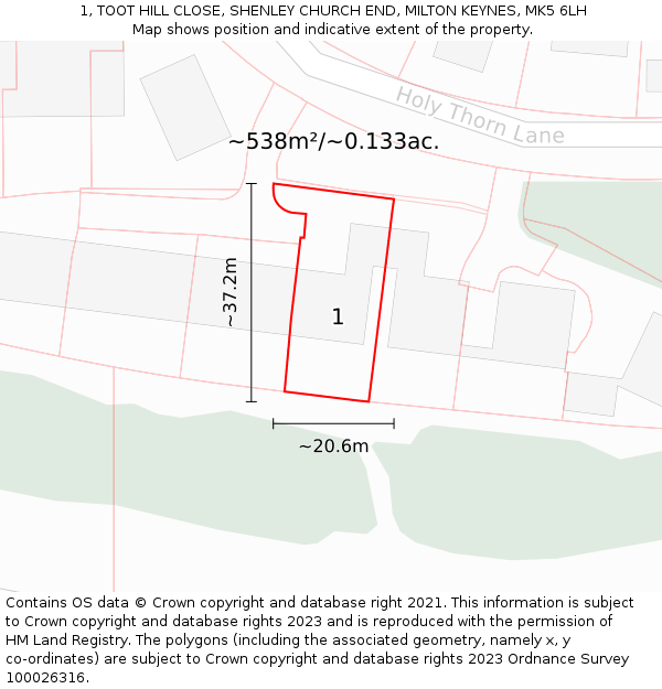 1, TOOT HILL CLOSE, SHENLEY CHURCH END, MILTON KEYNES, MK5 6LH: Plot and title map