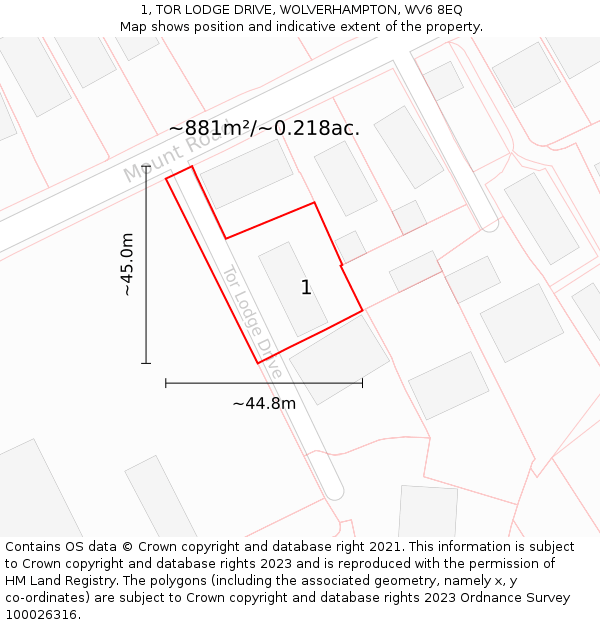 1, TOR LODGE DRIVE, WOLVERHAMPTON, WV6 8EQ: Plot and title map