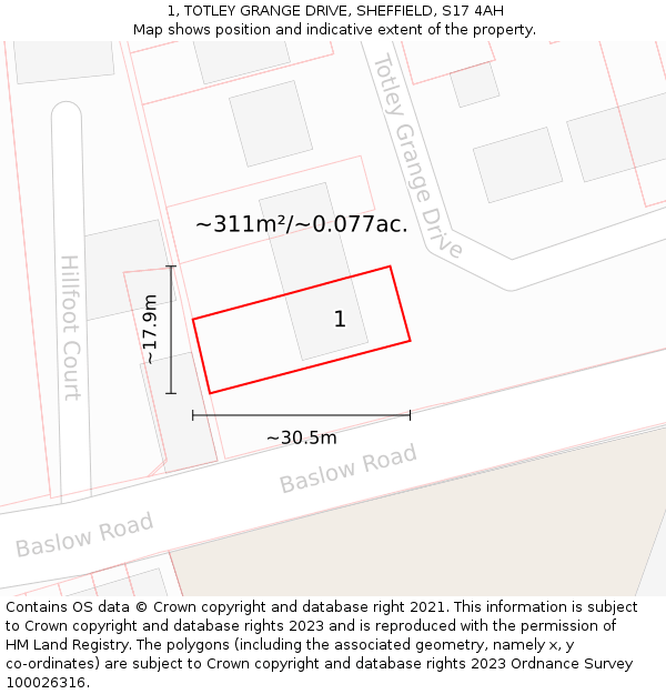 1, TOTLEY GRANGE DRIVE, SHEFFIELD, S17 4AH: Plot and title map
