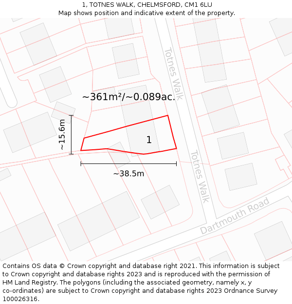 1, TOTNES WALK, CHELMSFORD, CM1 6LU: Plot and title map