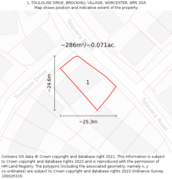 1, TOULOUSE DRIVE, BROCKHILL VILLAGE, WORCESTER, WR5 2SA: Plot and title map