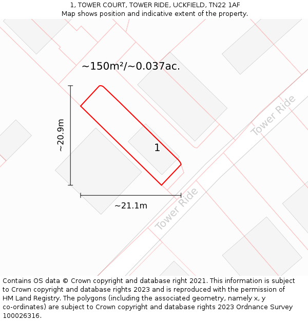 1, TOWER COURT, TOWER RIDE, UCKFIELD, TN22 1AF: Plot and title map