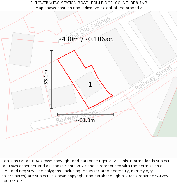 1, TOWER VIEW, STATION ROAD, FOULRIDGE, COLNE, BB8 7NB: Plot and title map