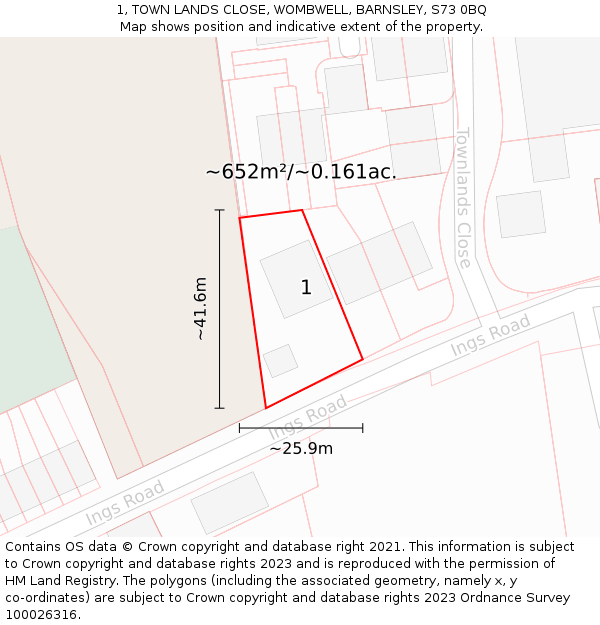 1, TOWN LANDS CLOSE, WOMBWELL, BARNSLEY, S73 0BQ: Plot and title map