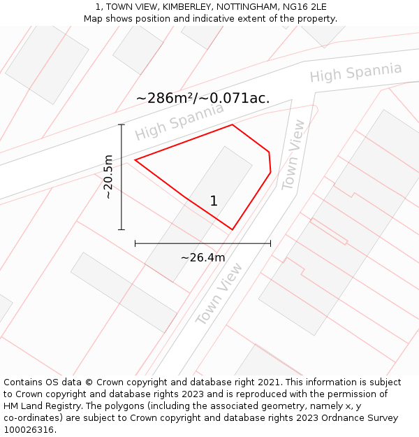 1, TOWN VIEW, KIMBERLEY, NOTTINGHAM, NG16 2LE: Plot and title map