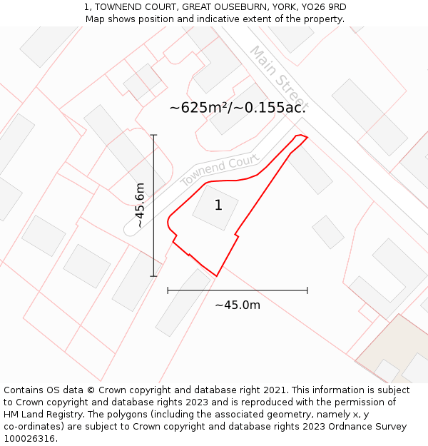 1, TOWNEND COURT, GREAT OUSEBURN, YORK, YO26 9RD: Plot and title map