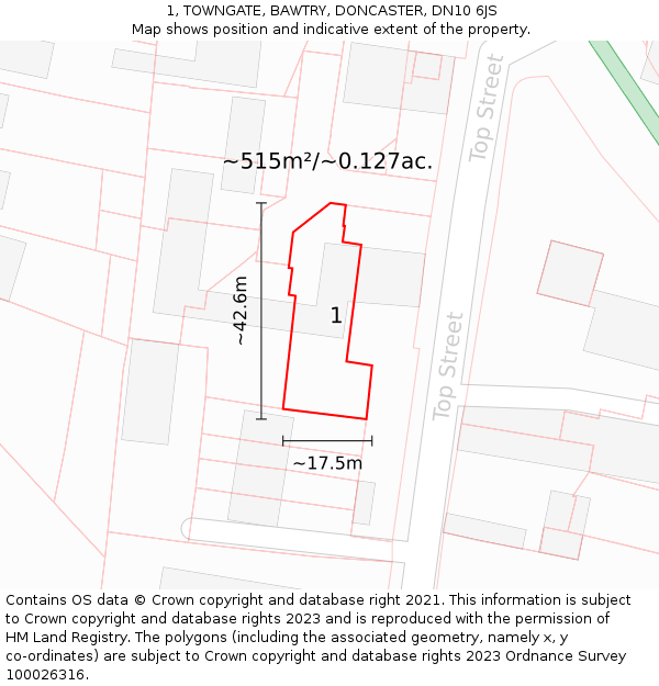 1, TOWNGATE, BAWTRY, DONCASTER, DN10 6JS: Plot and title map