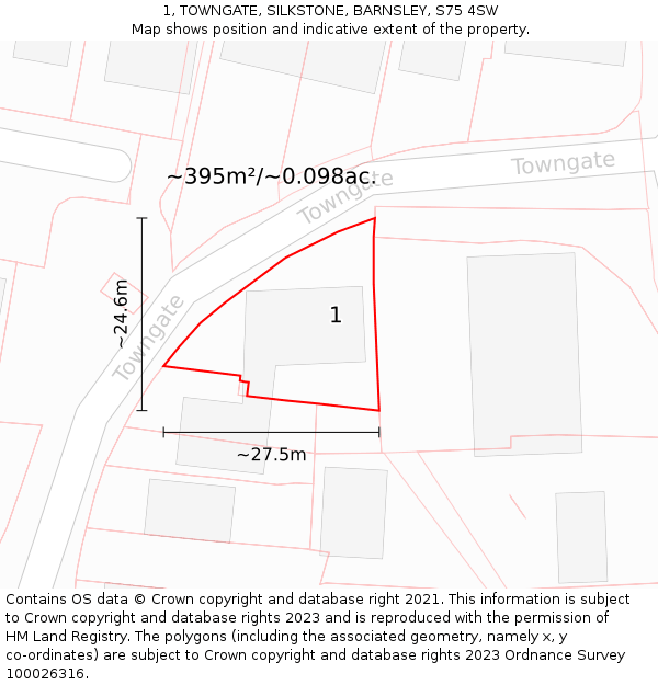 1, TOWNGATE, SILKSTONE, BARNSLEY, S75 4SW: Plot and title map