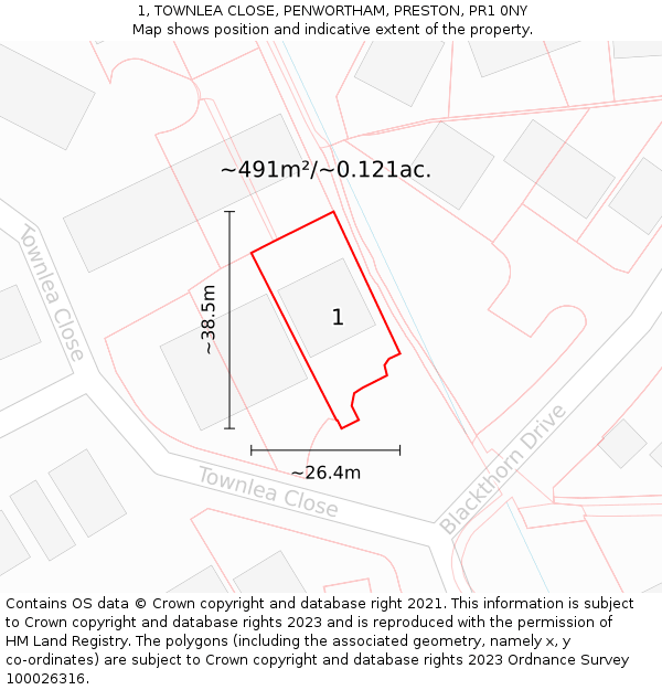 1, TOWNLEA CLOSE, PENWORTHAM, PRESTON, PR1 0NY: Plot and title map