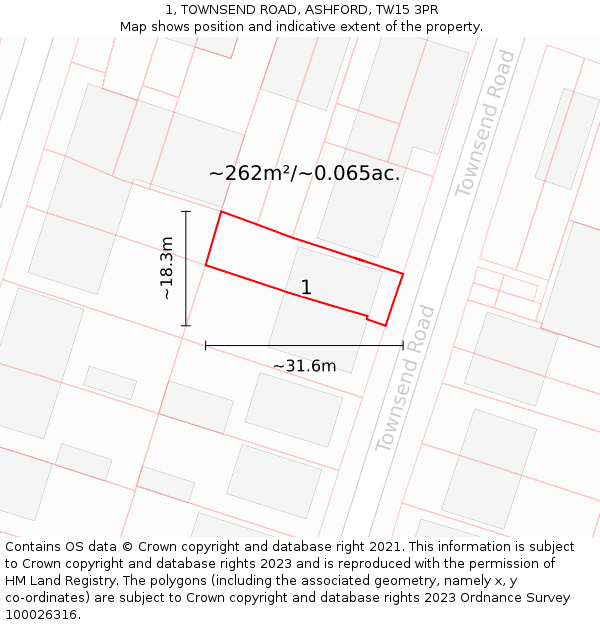 1, TOWNSEND ROAD, ASHFORD, TW15 3PR: Plot and title map