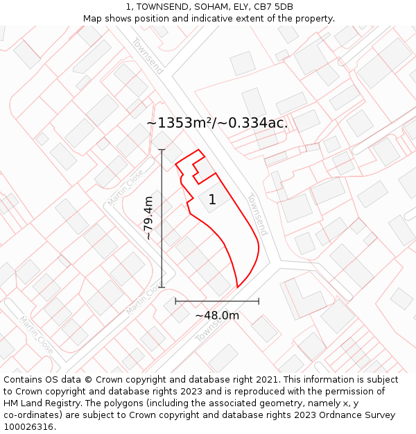 1, TOWNSEND, SOHAM, ELY, CB7 5DB: Plot and title map