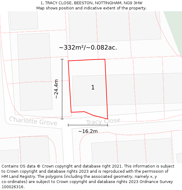 1, TRACY CLOSE, BEESTON, NOTTINGHAM, NG9 3HW: Plot and title map