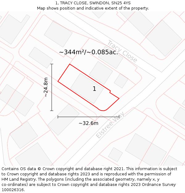 1, TRACY CLOSE, SWINDON, SN25 4YS: Plot and title map