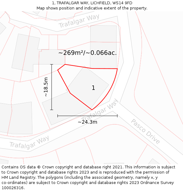 1, TRAFALGAR WAY, LICHFIELD, WS14 9FD: Plot and title map