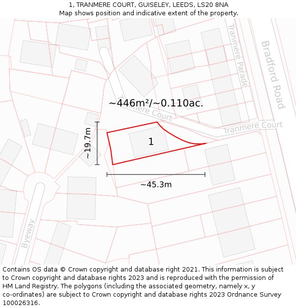 1, TRANMERE COURT, GUISELEY, LEEDS, LS20 8NA: Plot and title map