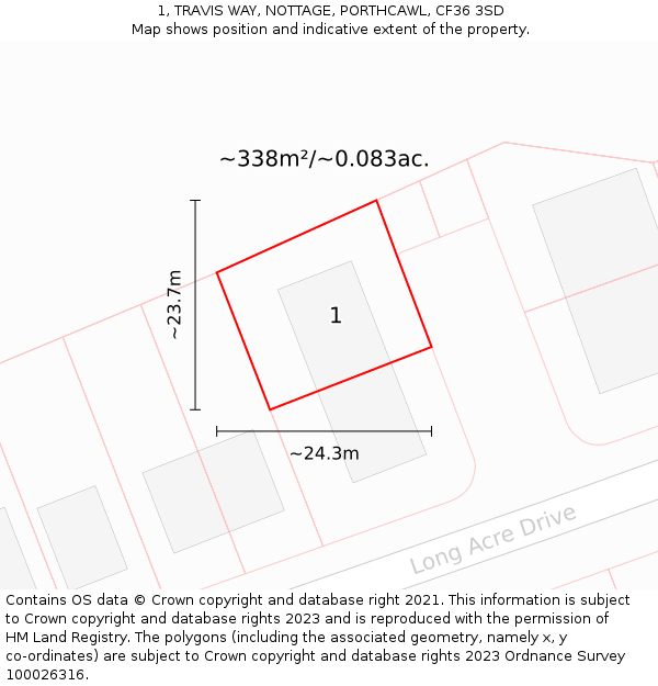 1, TRAVIS WAY, NOTTAGE, PORTHCAWL, CF36 3SD: Plot and title map