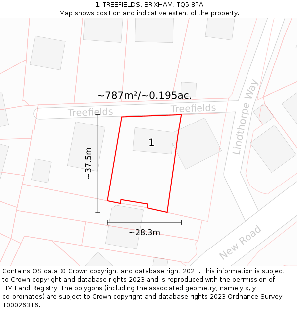 1, TREEFIELDS, BRIXHAM, TQ5 8PA: Plot and title map