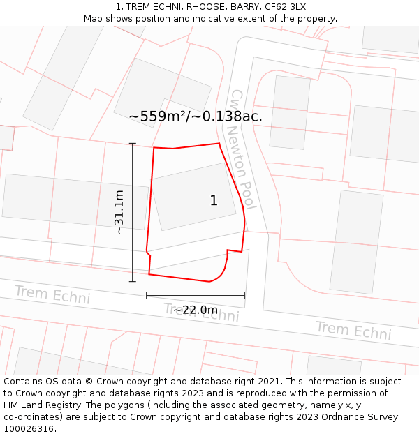 1, TREM ECHNI, RHOOSE, BARRY, CF62 3LX: Plot and title map