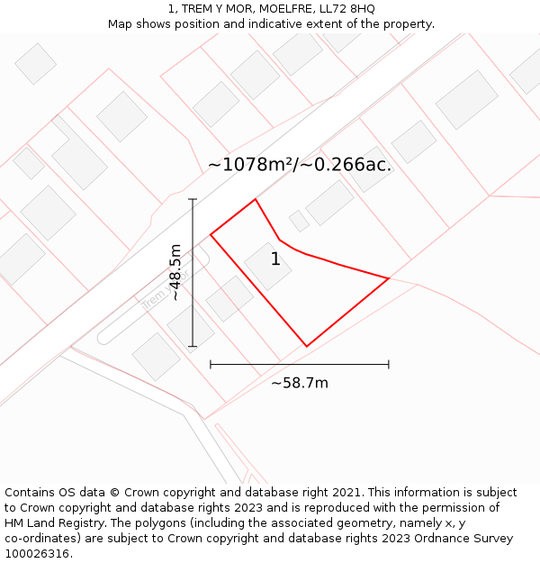 1, TREM Y MOR, MOELFRE, LL72 8HQ: Plot and title map