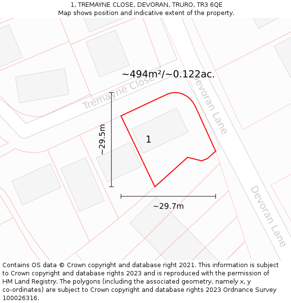 1, TREMAYNE CLOSE, DEVORAN, TRURO, TR3 6QE: Plot and title map