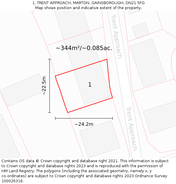 1, TRENT APPROACH, MARTON, GAINSBOROUGH, DN21 5FG: Plot and title map