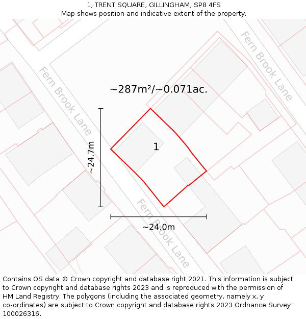 1, TRENT SQUARE, GILLINGHAM, SP8 4FS: Plot and title map