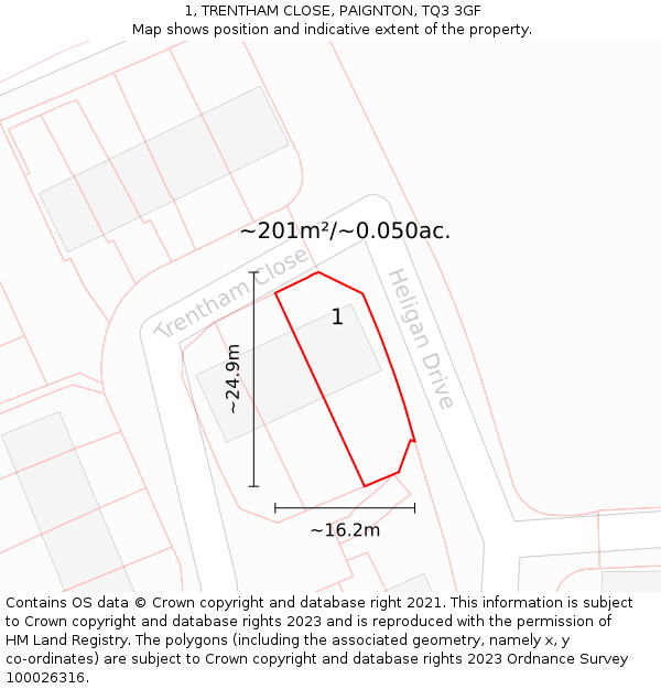 1, TRENTHAM CLOSE, PAIGNTON, TQ3 3GF: Plot and title map