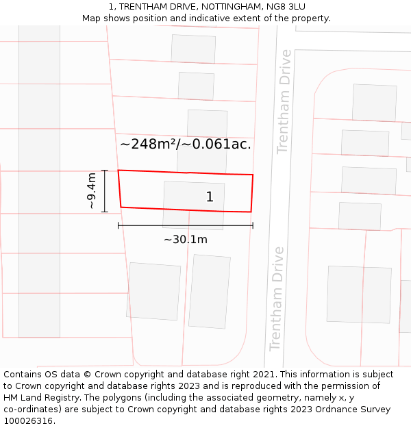 1, TRENTHAM DRIVE, NOTTINGHAM, NG8 3LU: Plot and title map