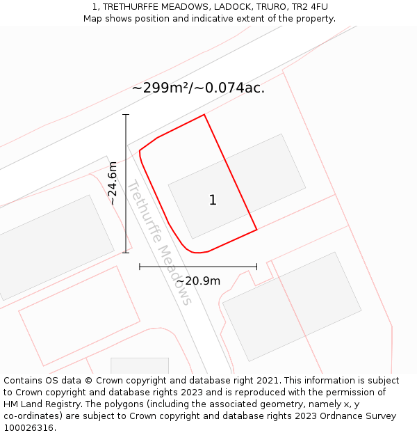 1, TRETHURFFE MEADOWS, LADOCK, TRURO, TR2 4FU: Plot and title map