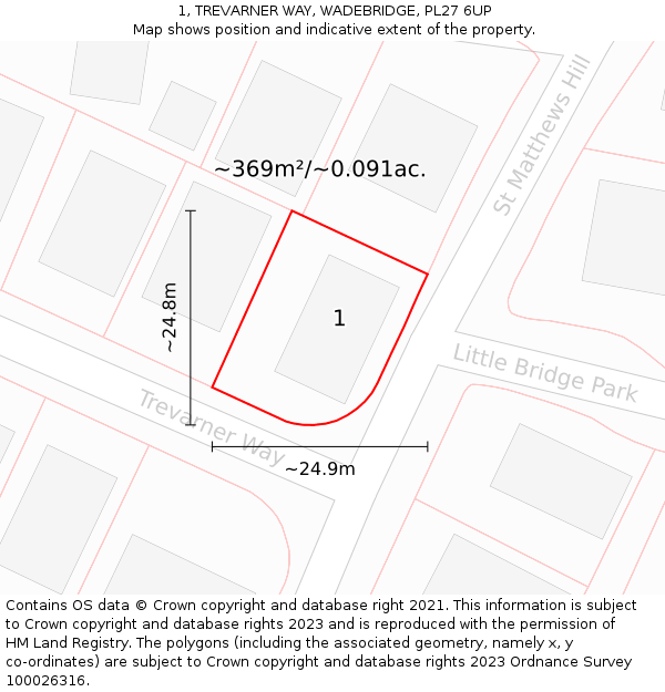 1, TREVARNER WAY, WADEBRIDGE, PL27 6UP: Plot and title map