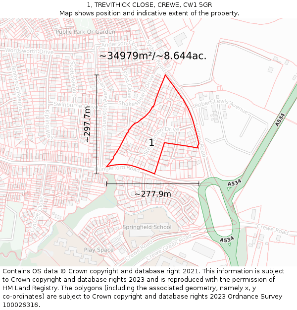 1, TREVITHICK CLOSE, CREWE, CW1 5GR: Plot and title map