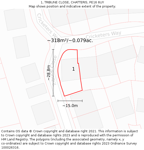 1, TRIBUNE CLOSE, CHATTERIS, PE16 6UY: Plot and title map