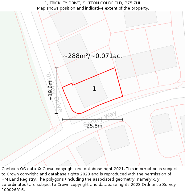1, TRICKLEY DRIVE, SUTTON COLDFIELD, B75 7HL: Plot and title map