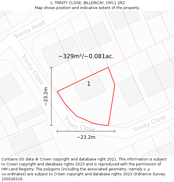1, TRINITY CLOSE, BILLERICAY, CM11 2RZ: Plot and title map