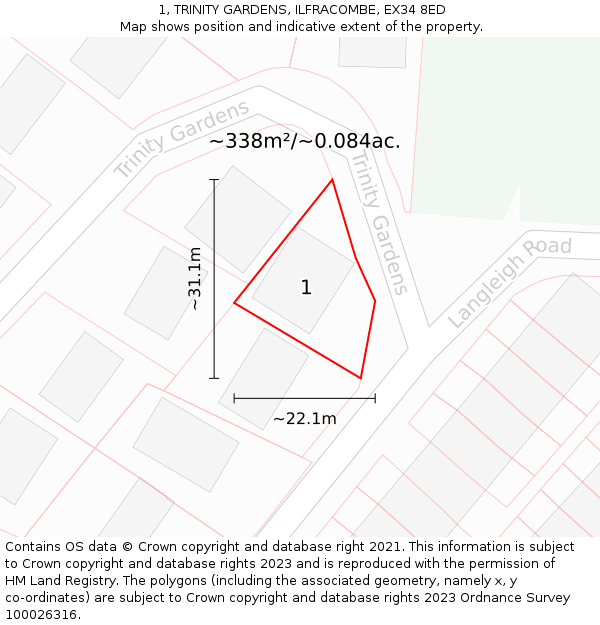 1, TRINITY GARDENS, ILFRACOMBE, EX34 8ED: Plot and title map