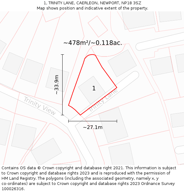 1, TRINITY LANE, CAERLEON, NEWPORT, NP18 3SZ: Plot and title map