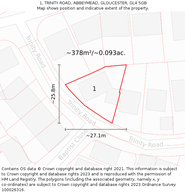1, TRINITY ROAD, ABBEYMEAD, GLOUCESTER, GL4 5GB: Plot and title map